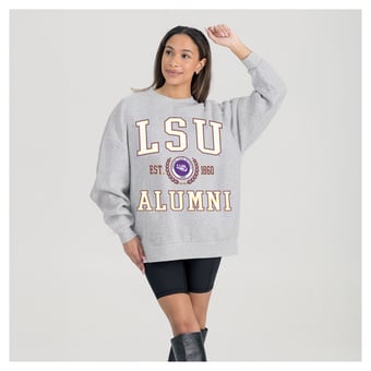 Women's Gameday Couture Ash LSU Tigers Degree Unlocked Oversized Premium Fleece Sweatshirt