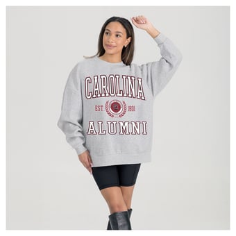 Women's Gameday Couture Ash South Carolina Gamecocks Degree Unlocked Oversized Premium Fleece Sweatshirt