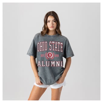 Women's Gameday Couture Gray Ohio State Buckeyes Oversize Snow Washed T-Shirt
