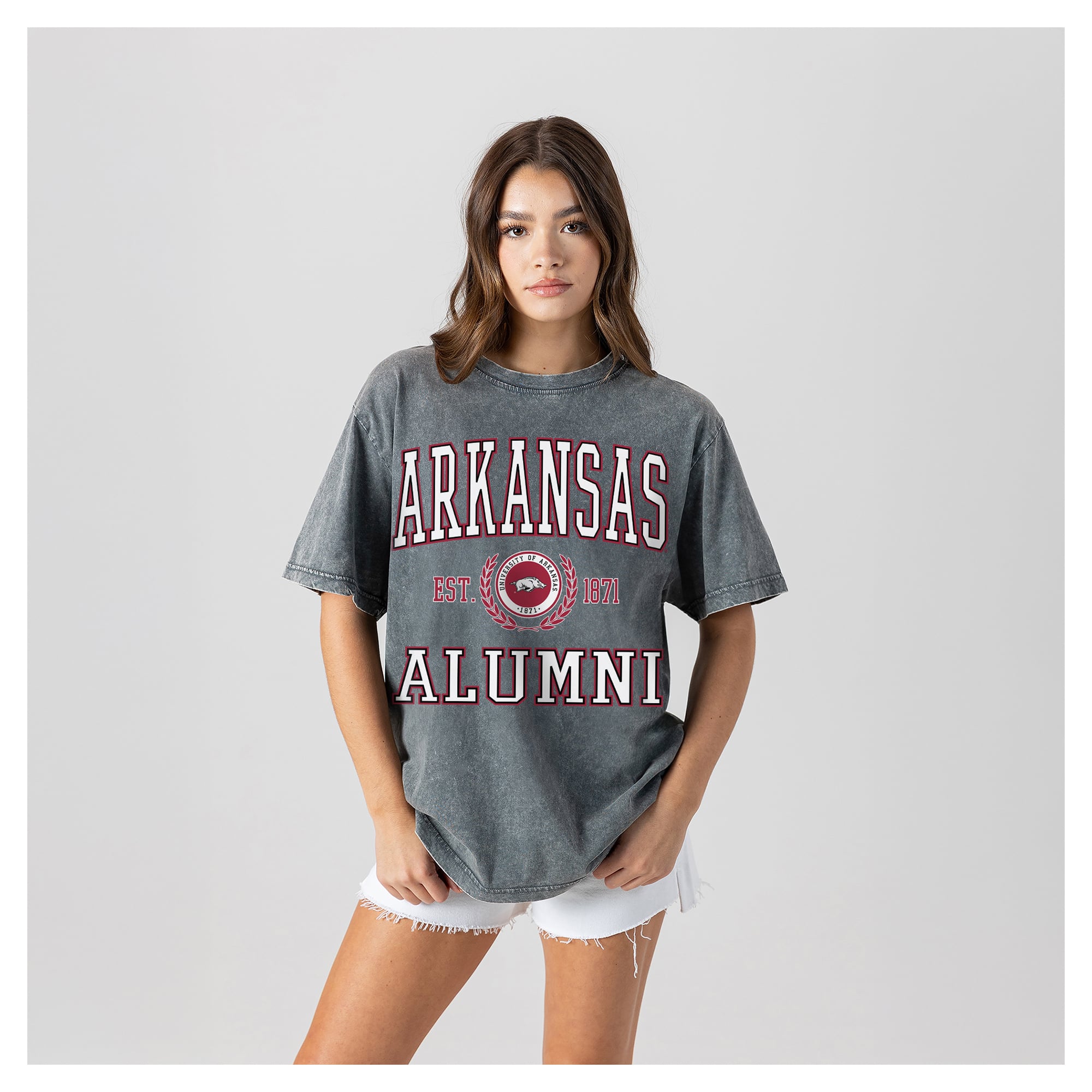 Women's Gameday Couture Gray Arkansas Razorbacks Oversize Snow Washed T-Shirt