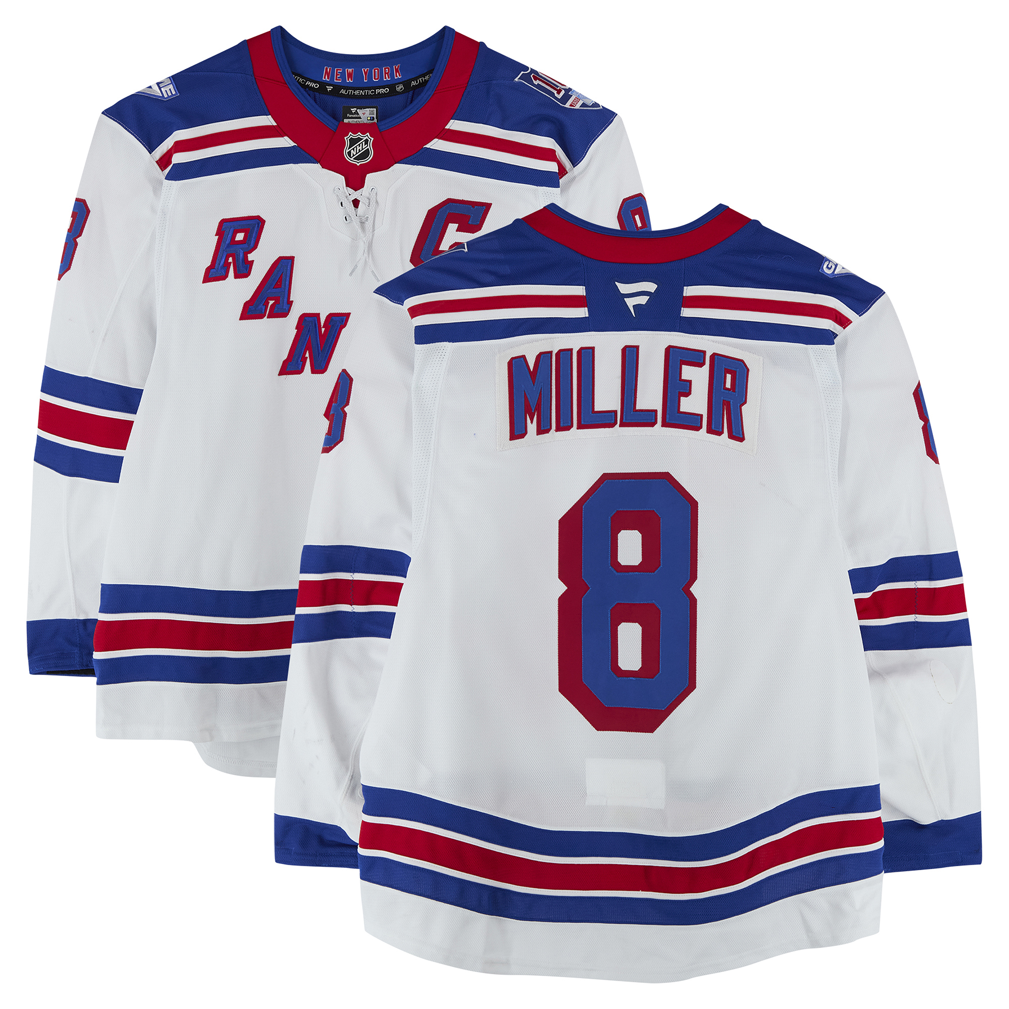 J.T. Miller New York Rangers Game-Used #8 White Set 3 Jersey from the 2025-26 NHL Season