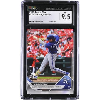 Jac Caglianone Kansas City Royals 2025 Topps Now Club Top Prospect Rips RBI Double for 1st MLB Hit #262 CGC Authenticated 9.5 Card