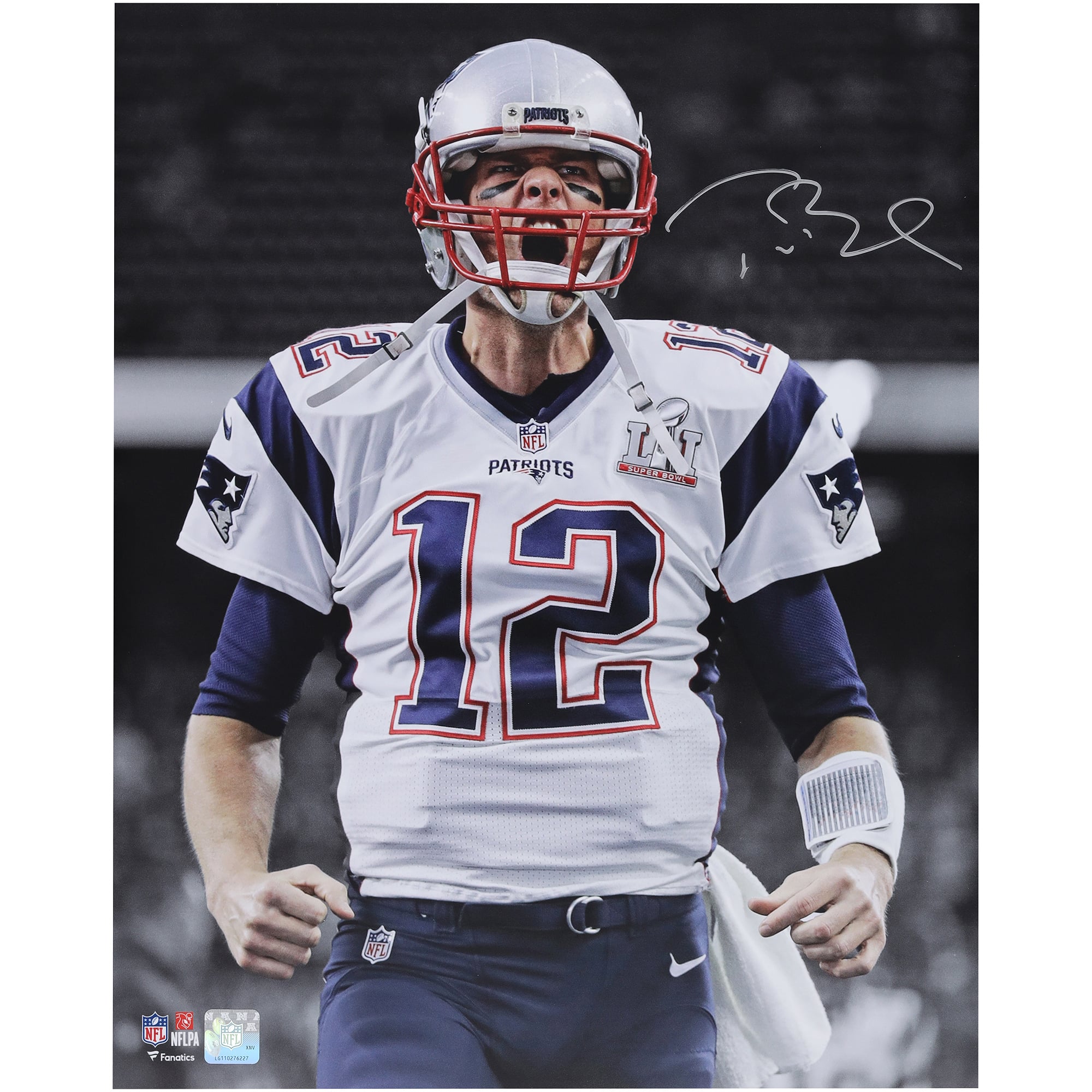 Tom Brady New England Patriots Autographed 16" x 20" Super Bowl LI Scream Photograph