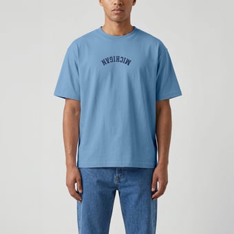 Men's Uscape Apparel Light Blue Michigan Wolverines Upside Down Embroidered Vintage Heavyweight T-Shirt