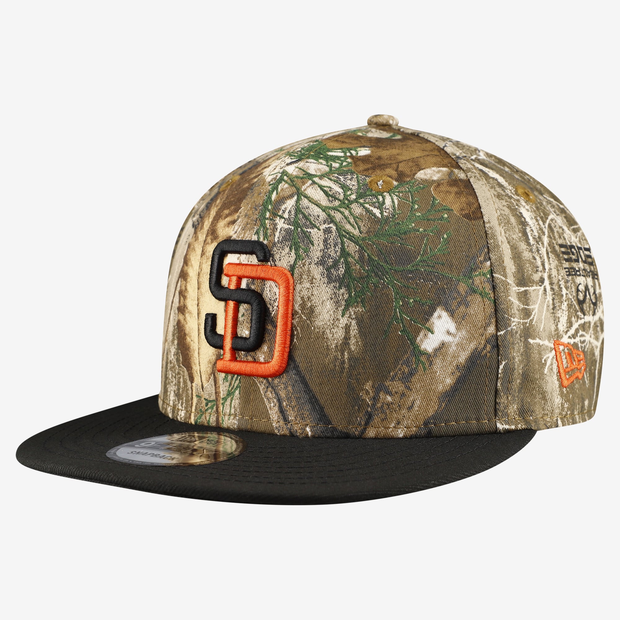 Men's New Era Camo San Diego Padres Realtree Orange Pop 9FIFTY Snapback Hat
