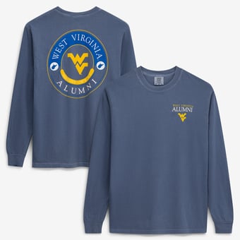 Men's  Navy West Virginia Mountaineers Circle Seal Alumni Long-Sleeve T-Shirt