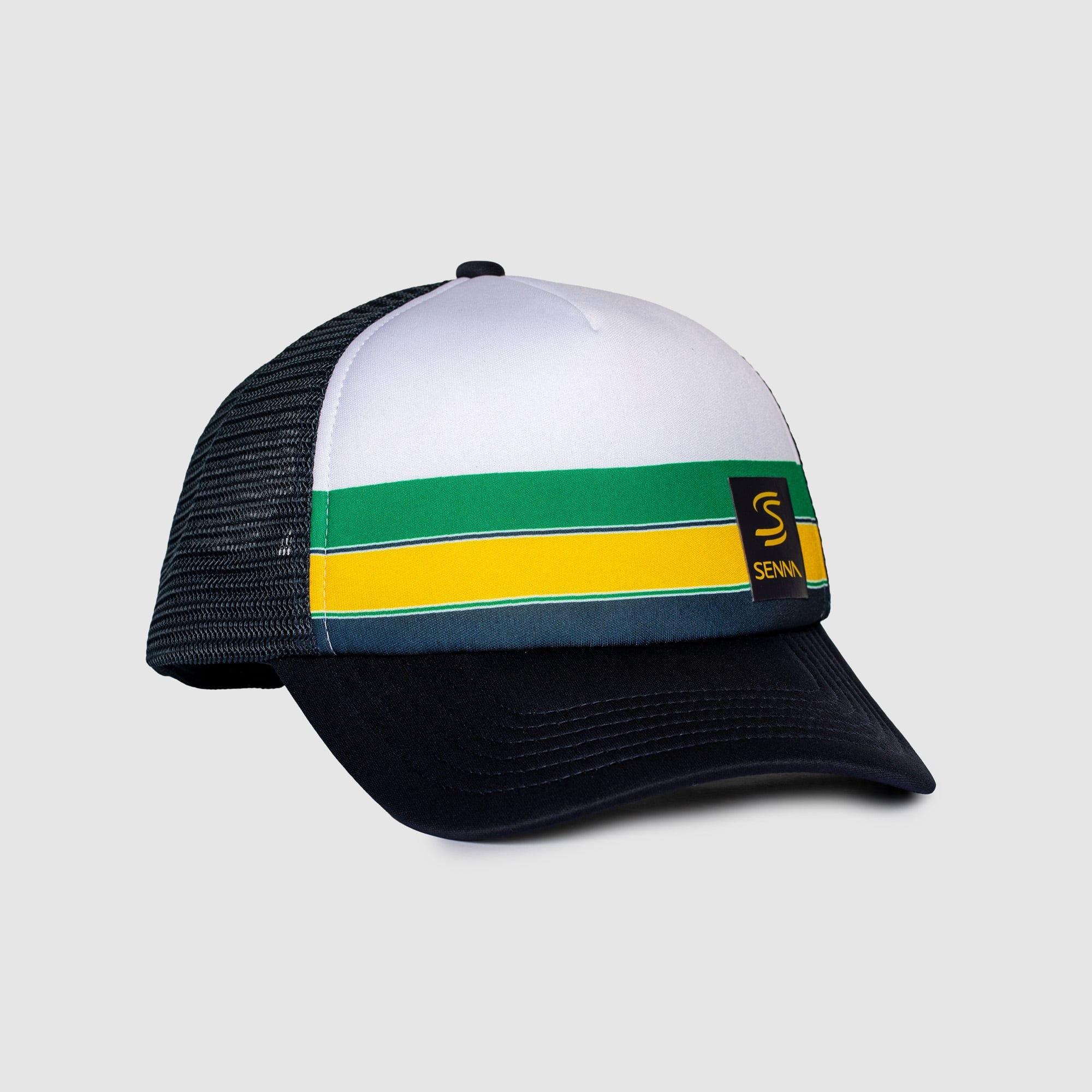 Men's Formula 1 White Ayrton Senna Helmet Badge Trucker Adjustable Hat