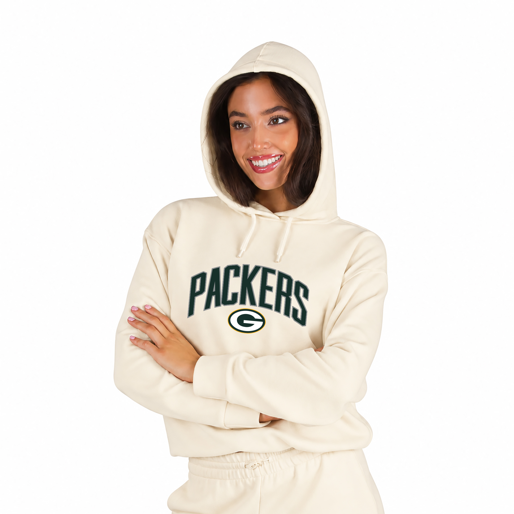 Women's Fanatics  Cream Green Bay Packers Plus Size Hoodie & Pants Lounge Set
