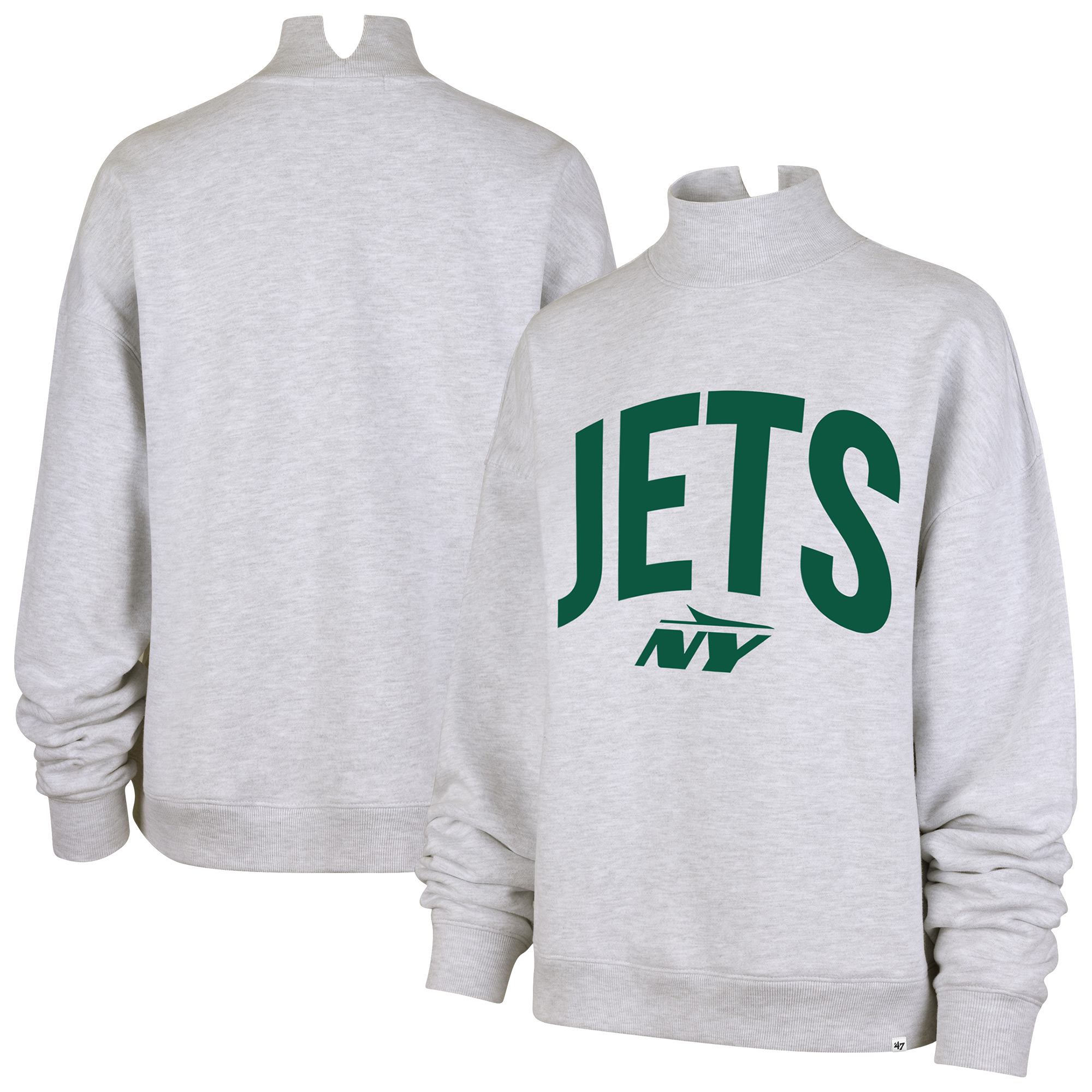 Women's '47  Gray New York Jets Subtle Muse Mock Neck Sweatshirt