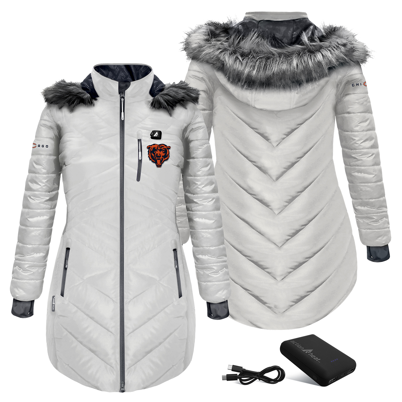 Women's ActionHeat White Chicago Bears 5V Puffer Battery-Heated Jacket