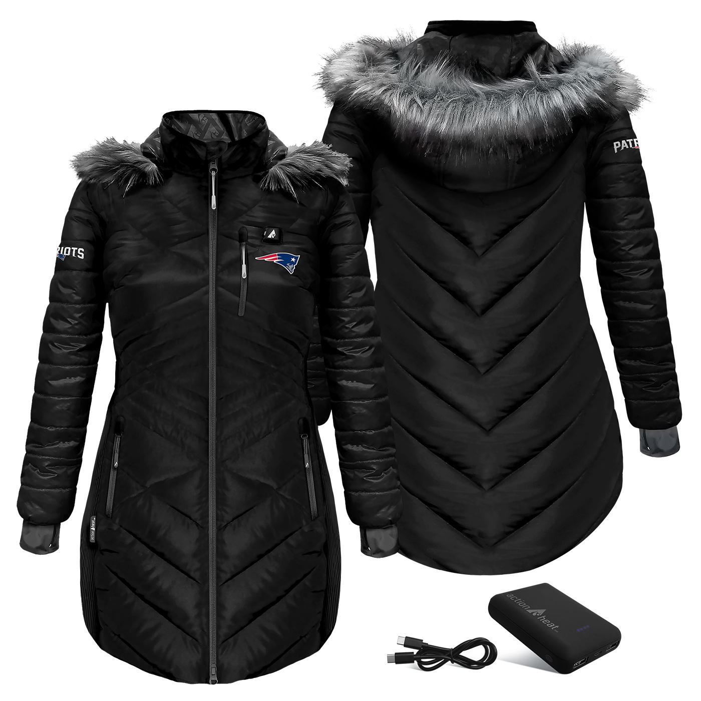 Women's ActionHeat Black New England Patriots 5V Puffer Battery-Heated Jacket