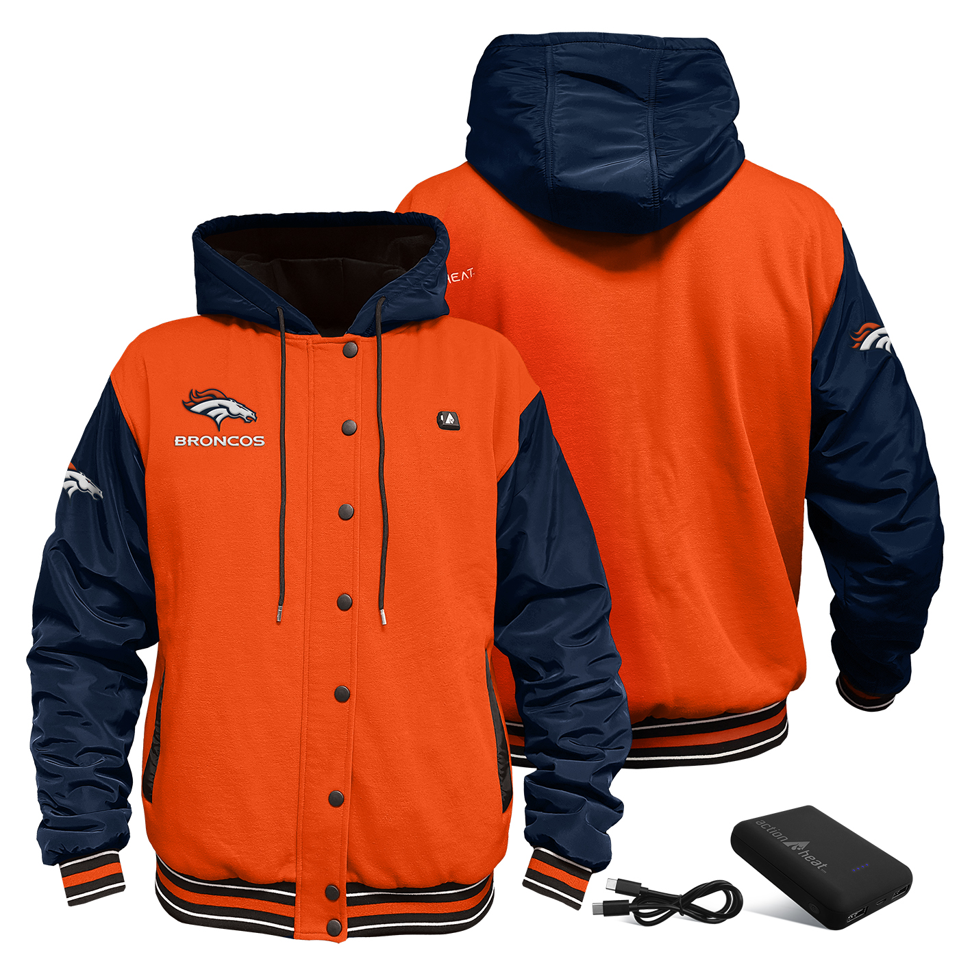 Men's ActionHeat Orange Denver Broncos 5V Heated Varsity Jacket