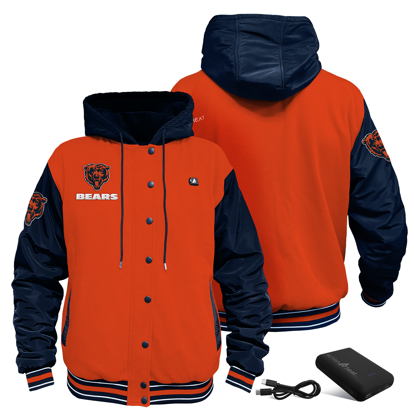 Men's ActionHeat Orange Chicago Bears 5V Heated Varsity Jacket
