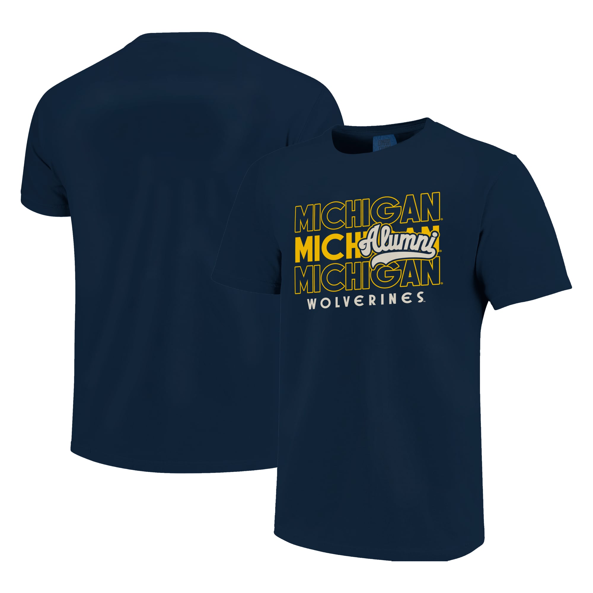 Men's  Navy Michigan Wolverines Alumni Script Overlay T-Shirt