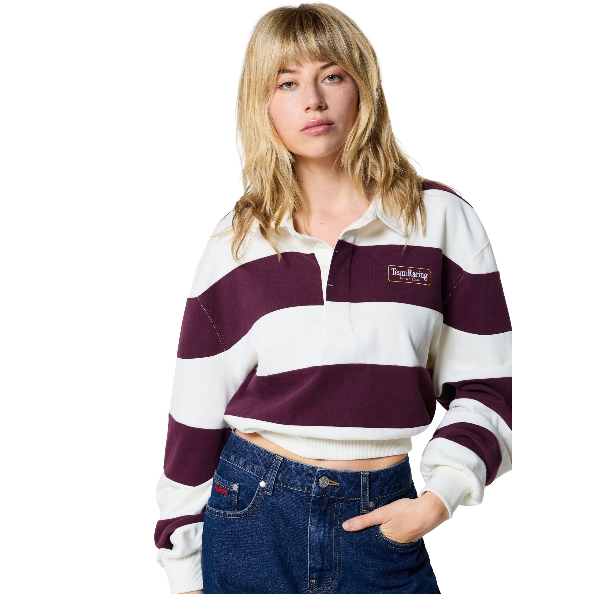 Oracle Red Bull Racing Pepe Jeans Racing Stripe Polo - Burgundy & White - Womens