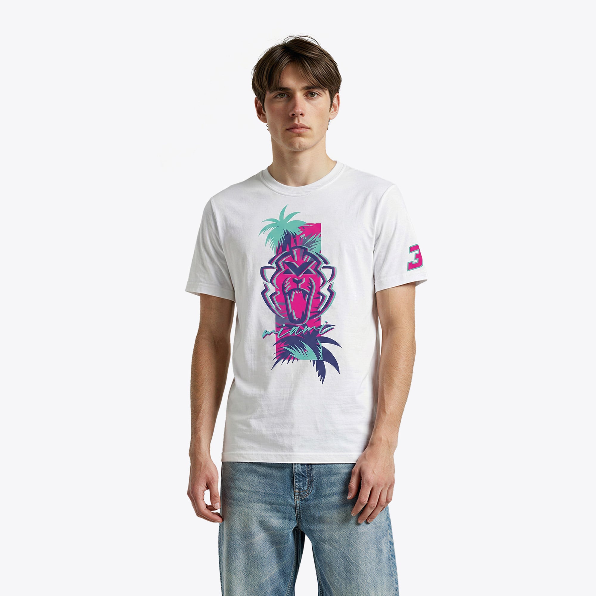 Unleash the Lion Miami Palms Grafik-T-Shirt – Weiß