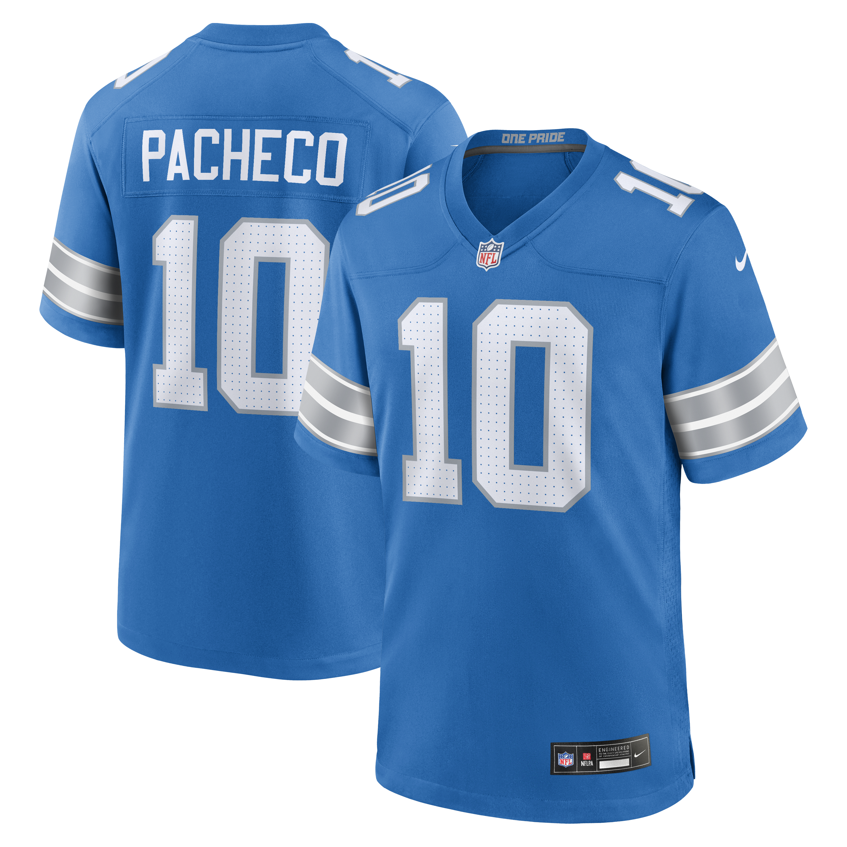 Men's Nike Isiah Pacheco  Blue Detroit Lions Team Game Jersey