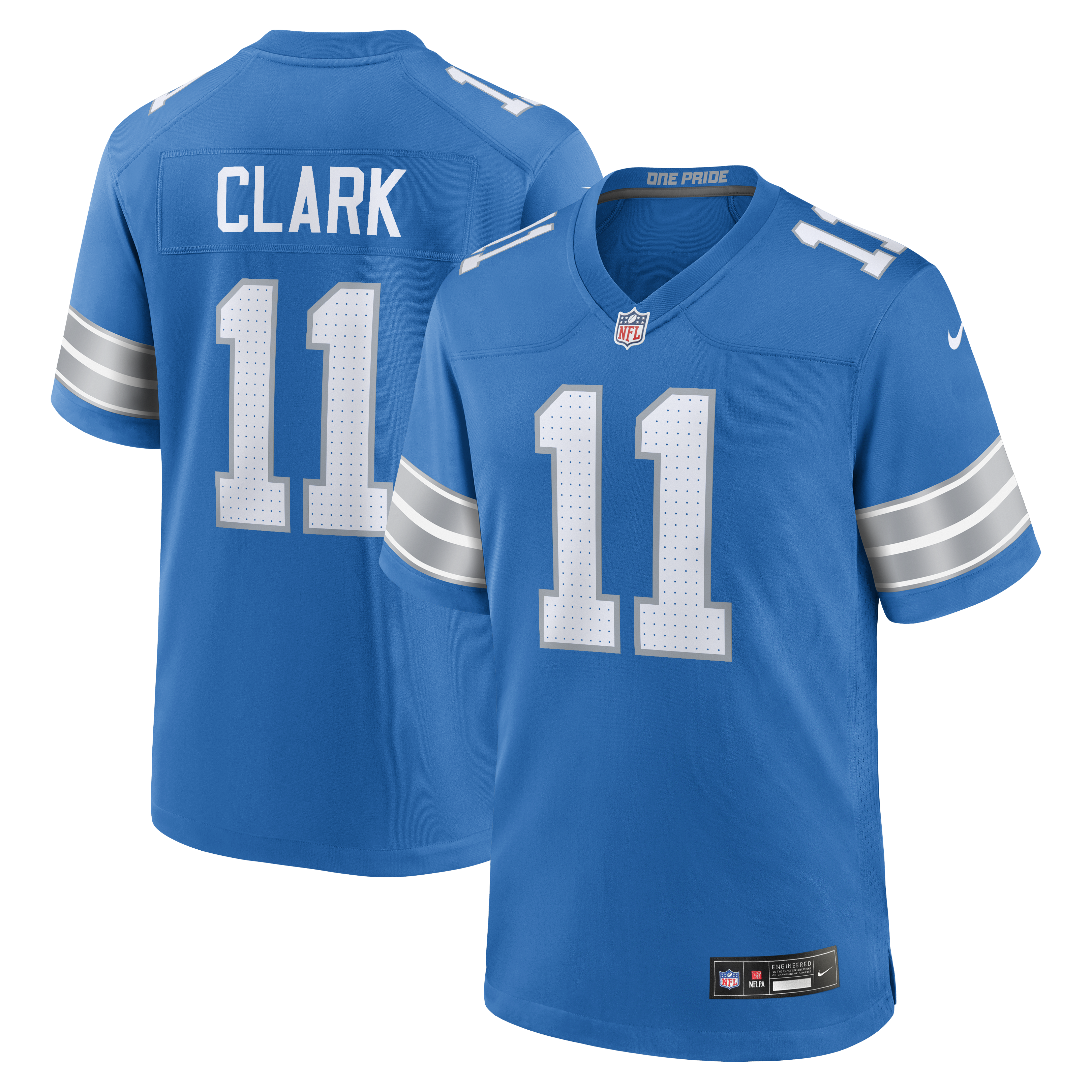 Men's Nike Damone Clark  Blue Detroit Lions Team Game Jersey