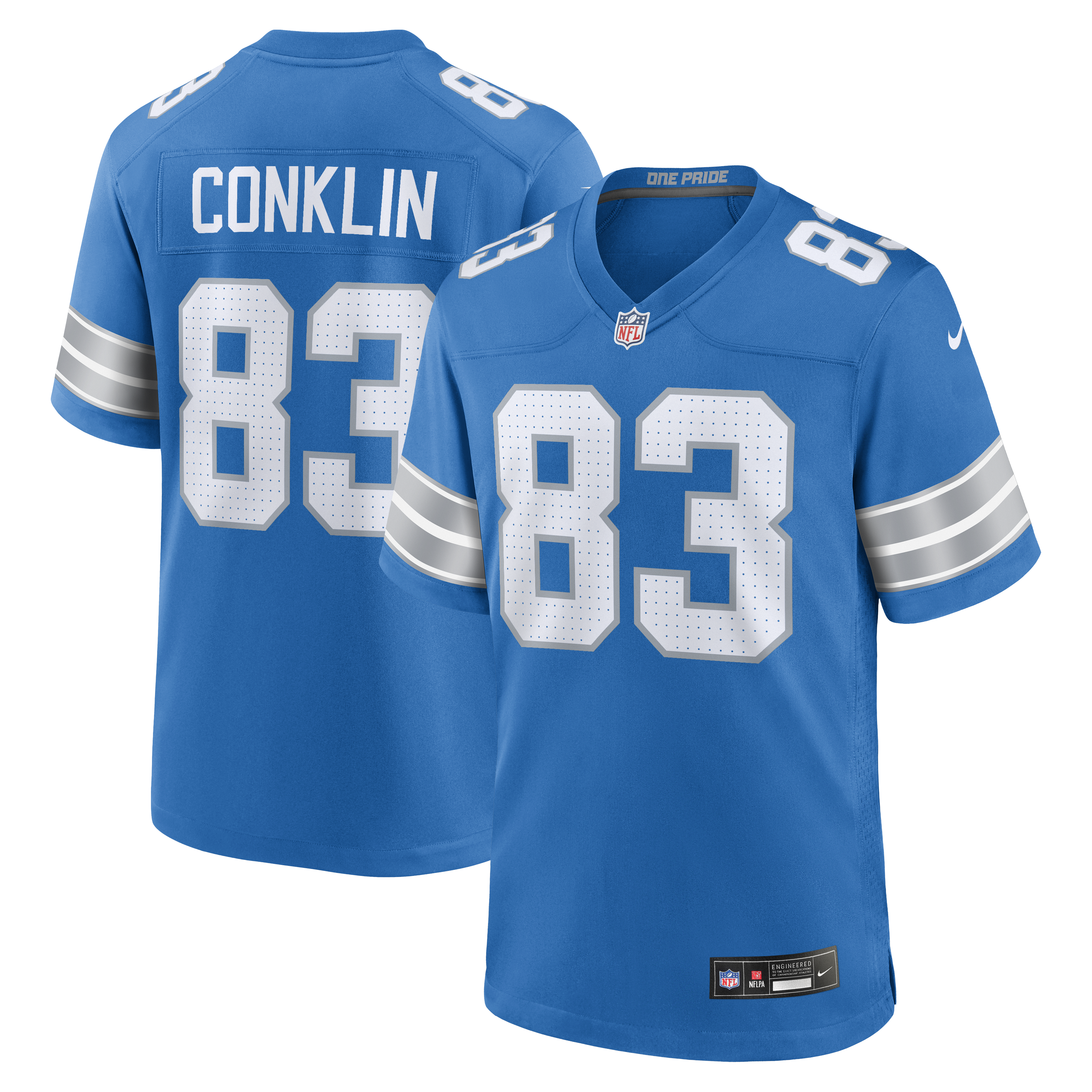 Men's Nike Tyler Conklin Blue Detroit Lions Team Game Jersey