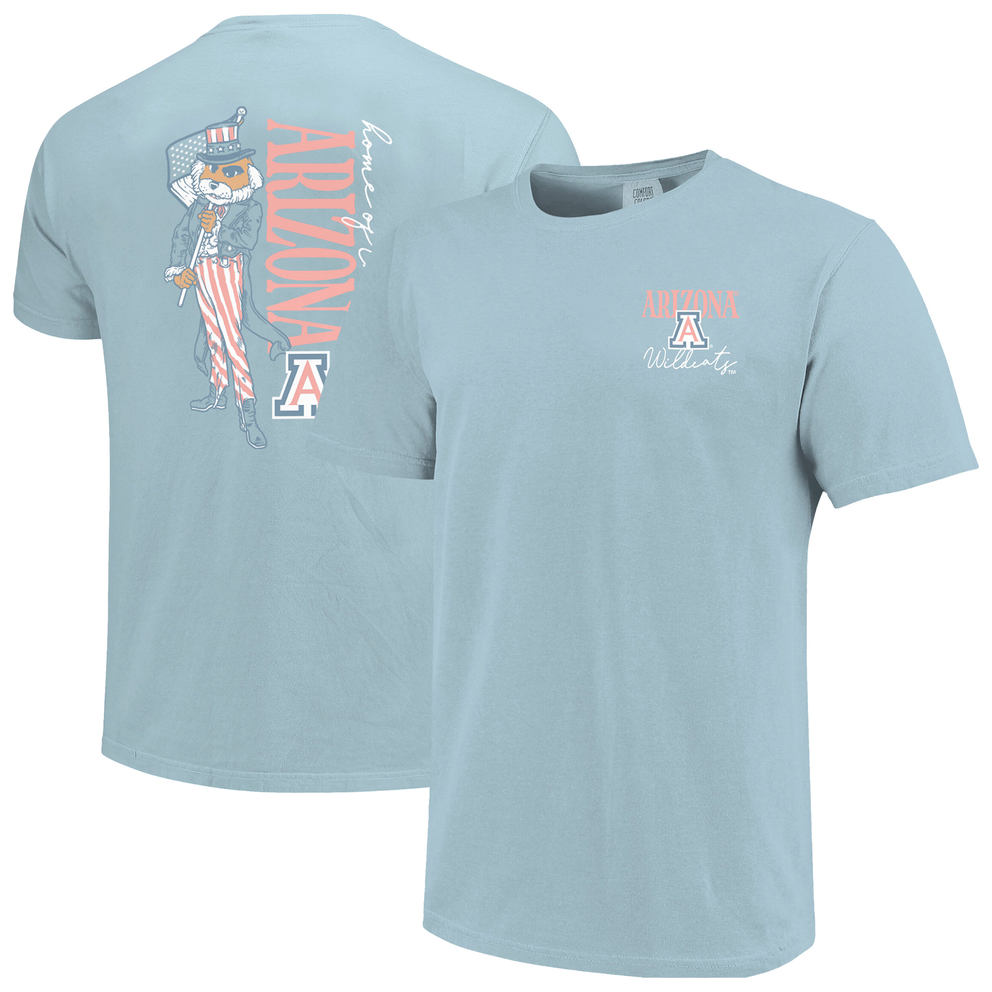 Women's Light Blue Arizona Wildcats Americana Mascot Comfort Colors T-Shirt
