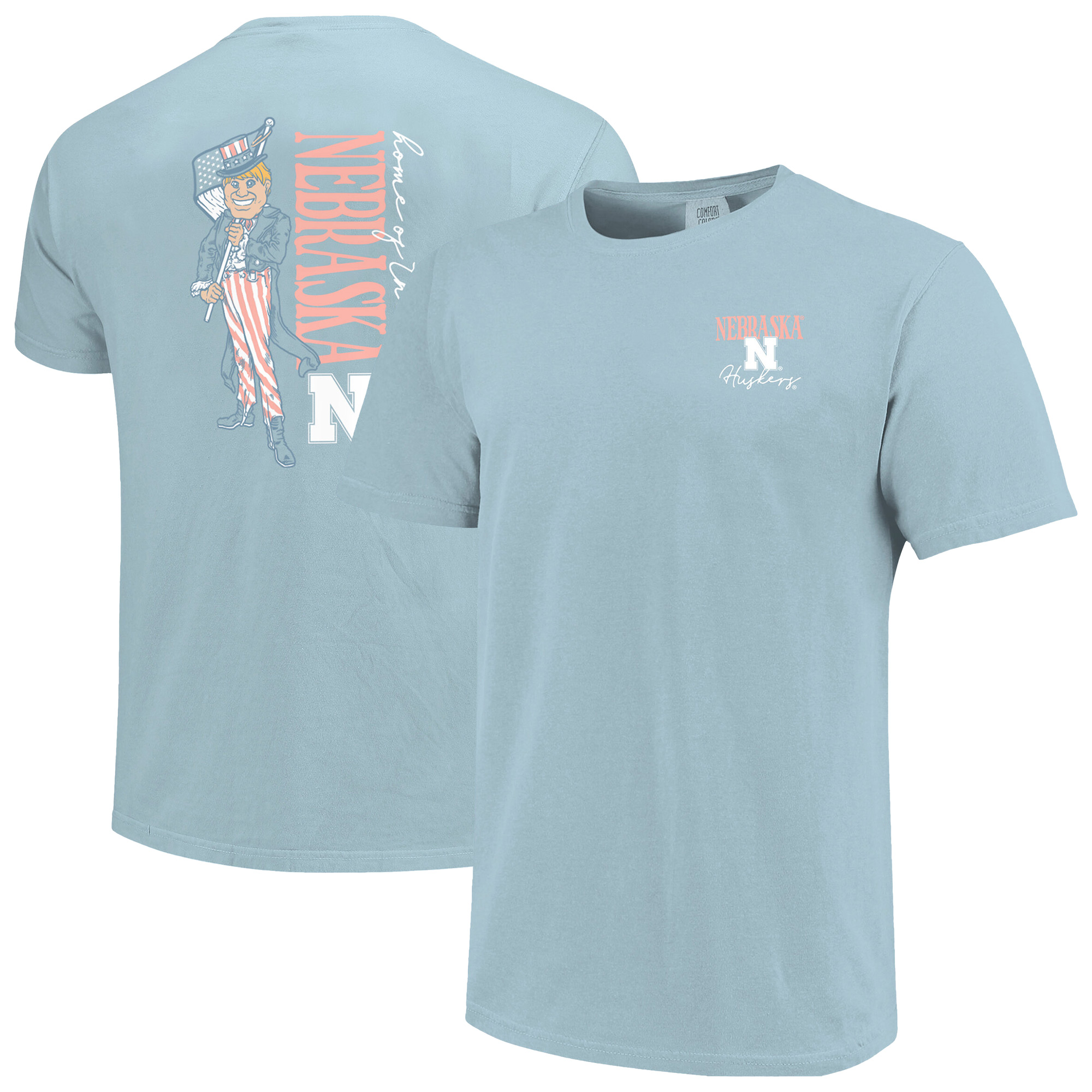 Women’s Light Blue Nebraska Huskers Americana Mascot Comfort Colors T-Shirt Women’s Light Blue Nebraska Huskers Americana Mascot Comfort Colors T-Shirt