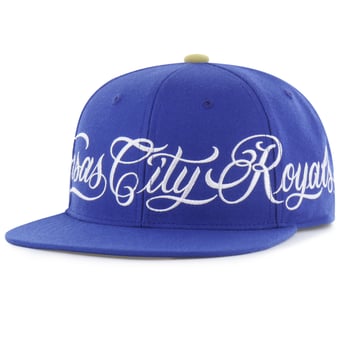 Men's Mister Cartoon x '47 Royal Kansas City Royals Wrap Script Captain Snapback Hat