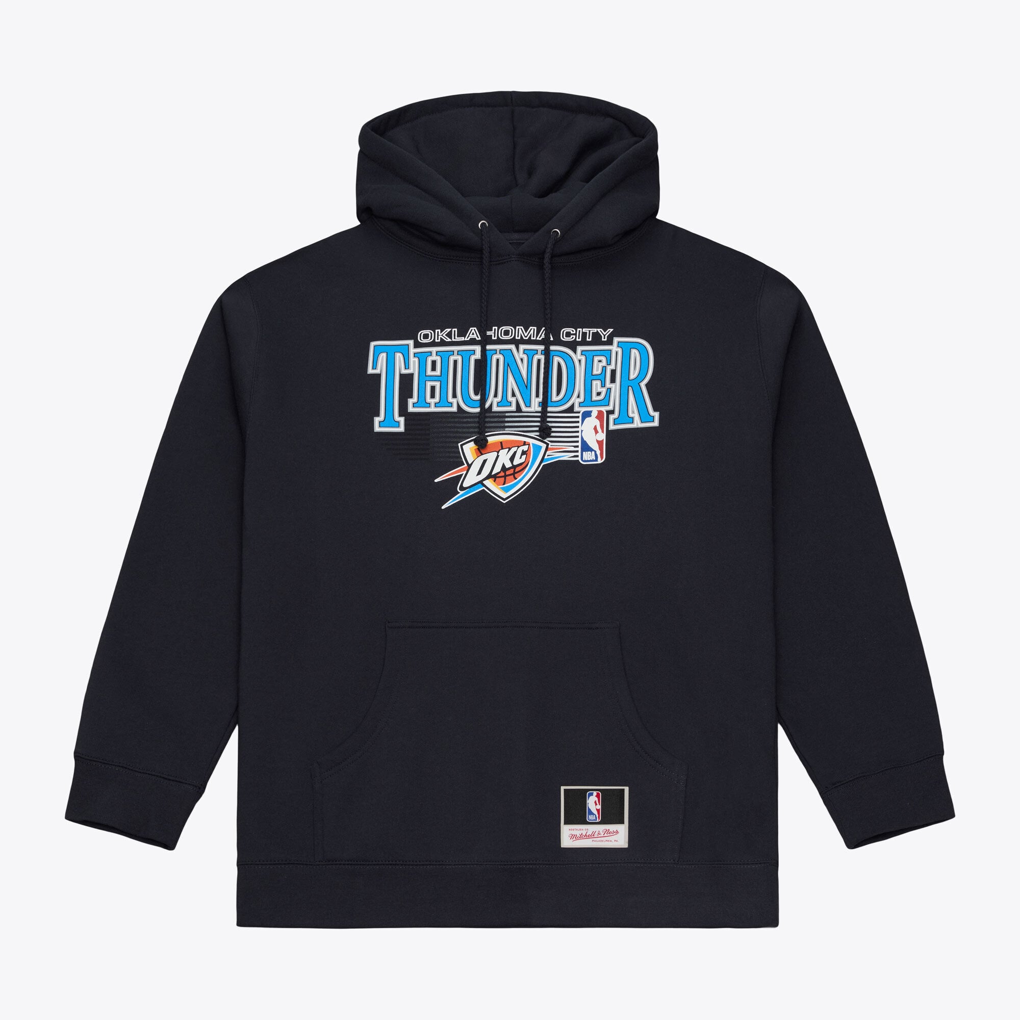 Men's Mitchell & Ness Navy Oklahoma City Thunder Team Name Stack & Logo Hoodie