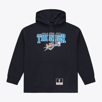 Men's Mitchell & Ness Navy Oklahoma City Thunder Team Name Stack & Logo Hoodie