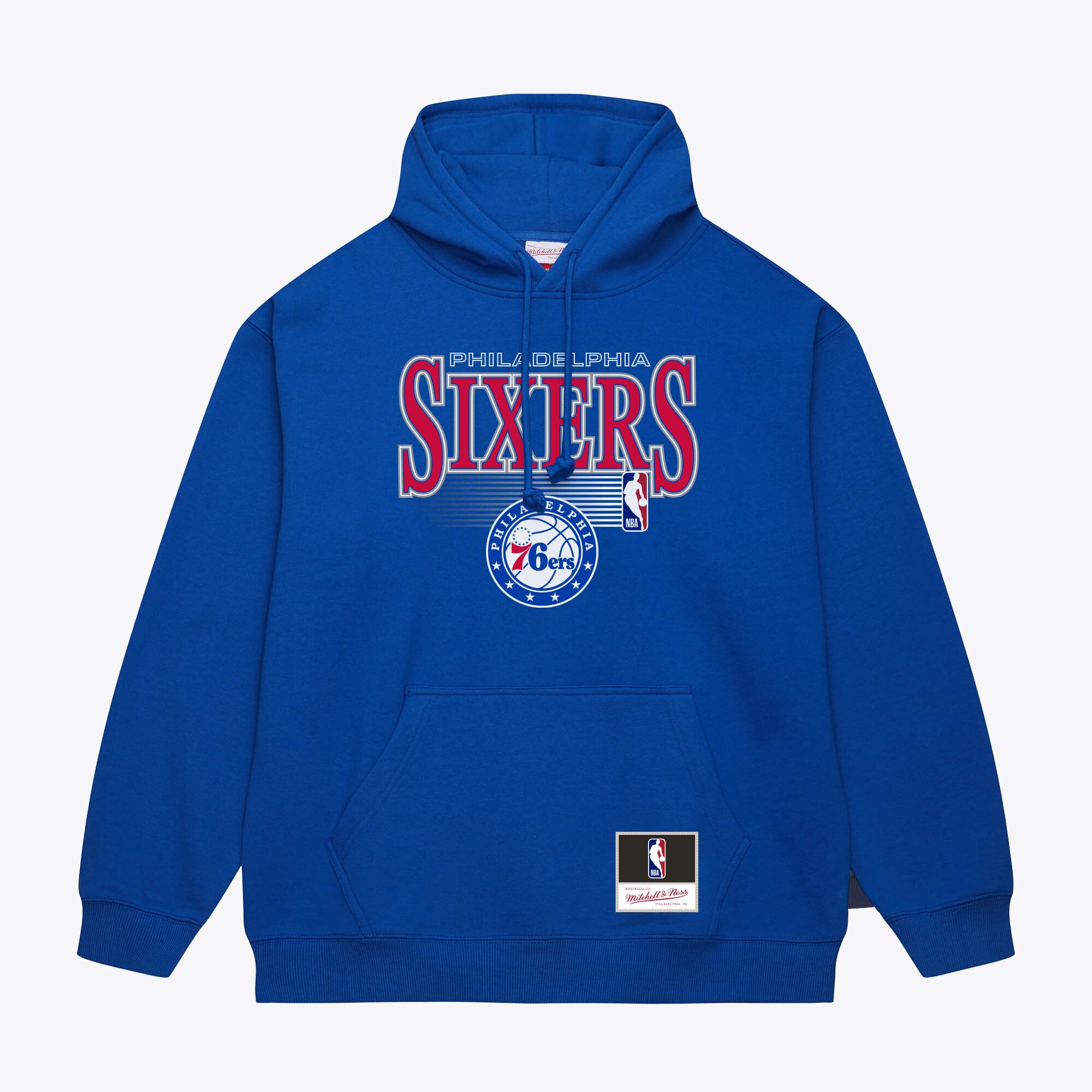 Men's Mitchell & Ness Royal Philadelphia 76ers Team Name Stack & Logo Hoodie