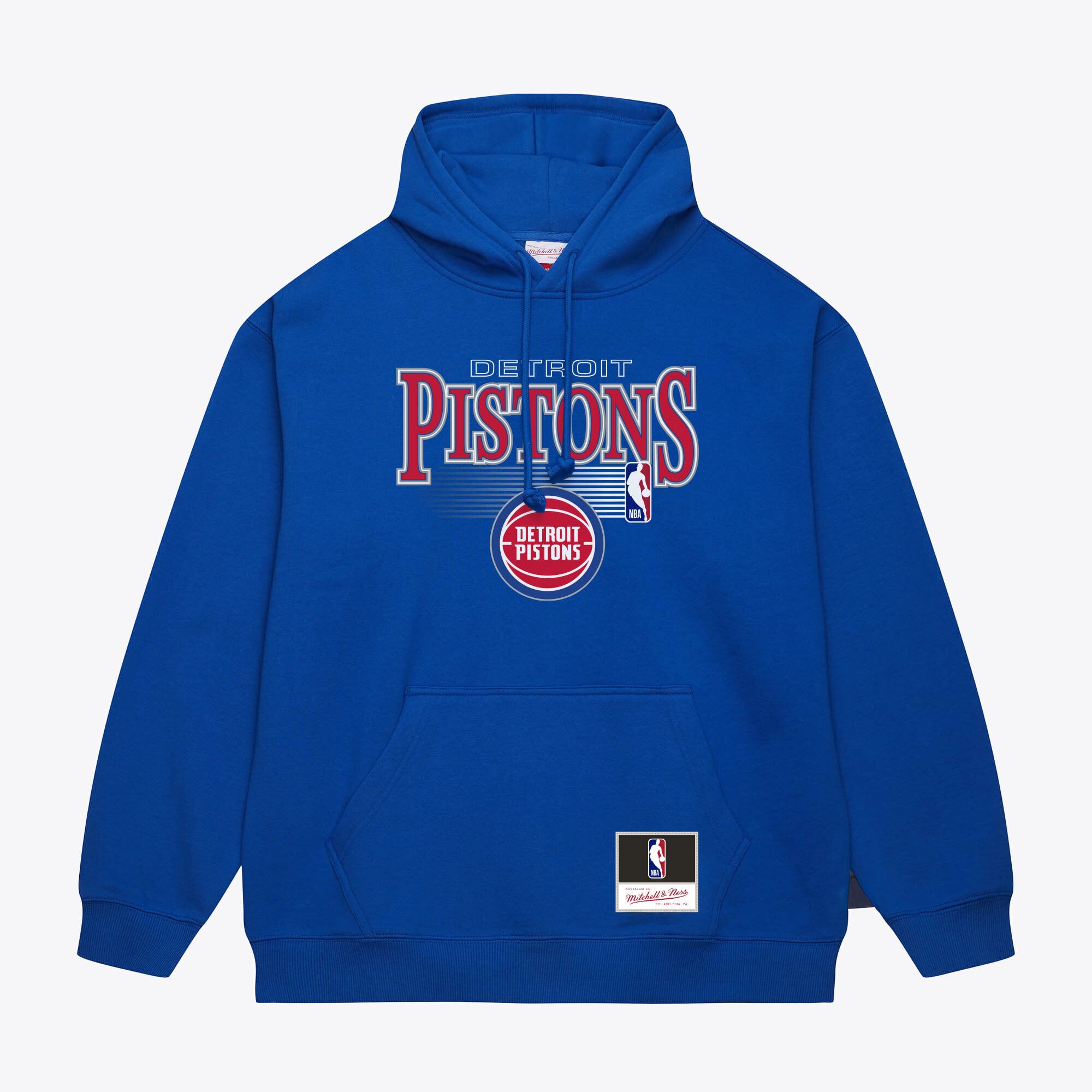 Men's Mitchell & Ness Blue Detroit Pistons Team Name Stack & Logo Hoodie
