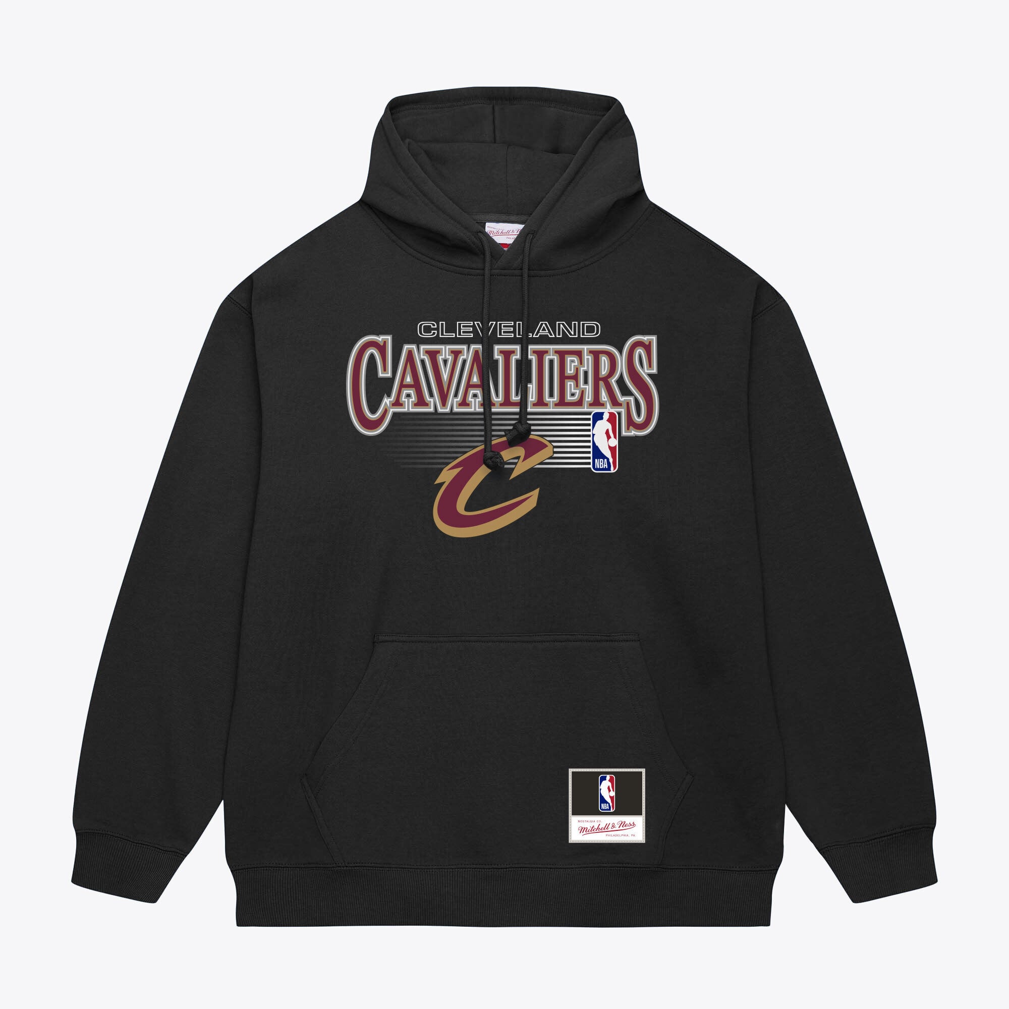 Men's Mitchell & Ness Black Cleveland Cavaliers Team Name Stack & Logo Hoodie