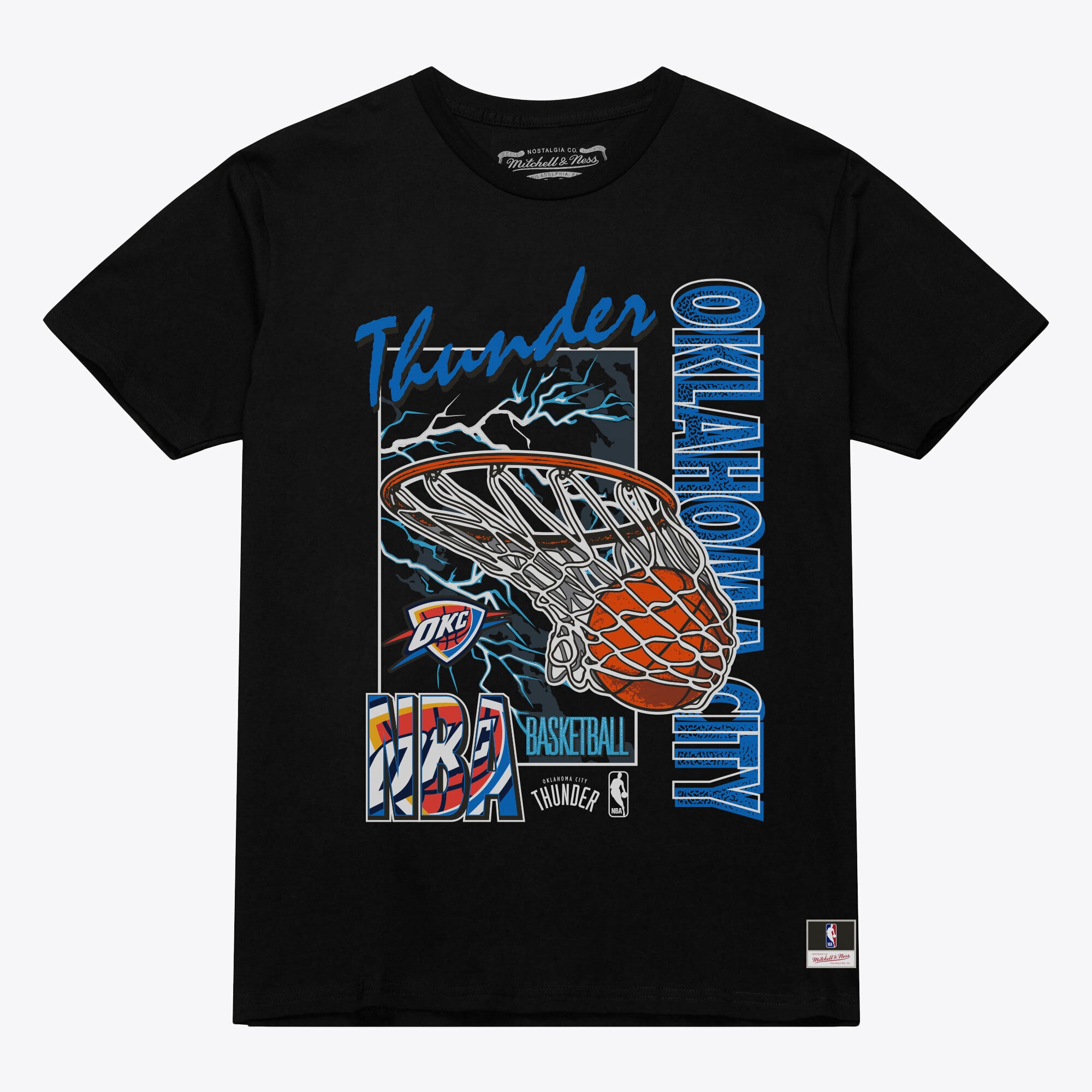 Men's Mitchell & Ness  Black Oklahoma City Thunder Lightning Swish T-Shirt