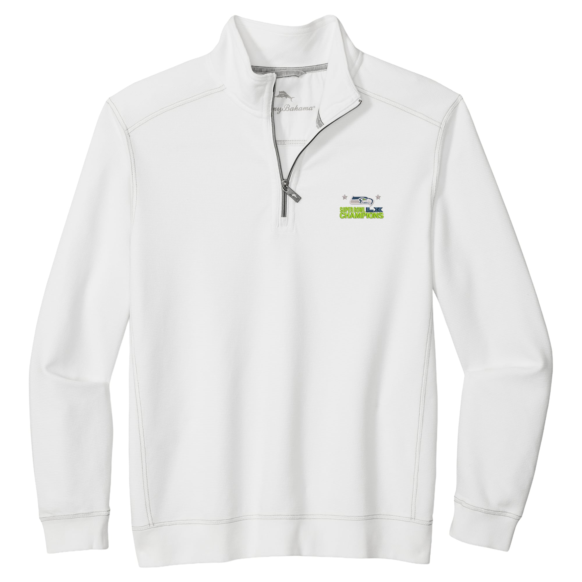 Men's Tommy Bahama White Seattle Seahawks Super Bowl LX Champions Montego Beach Half-Zip Jacket