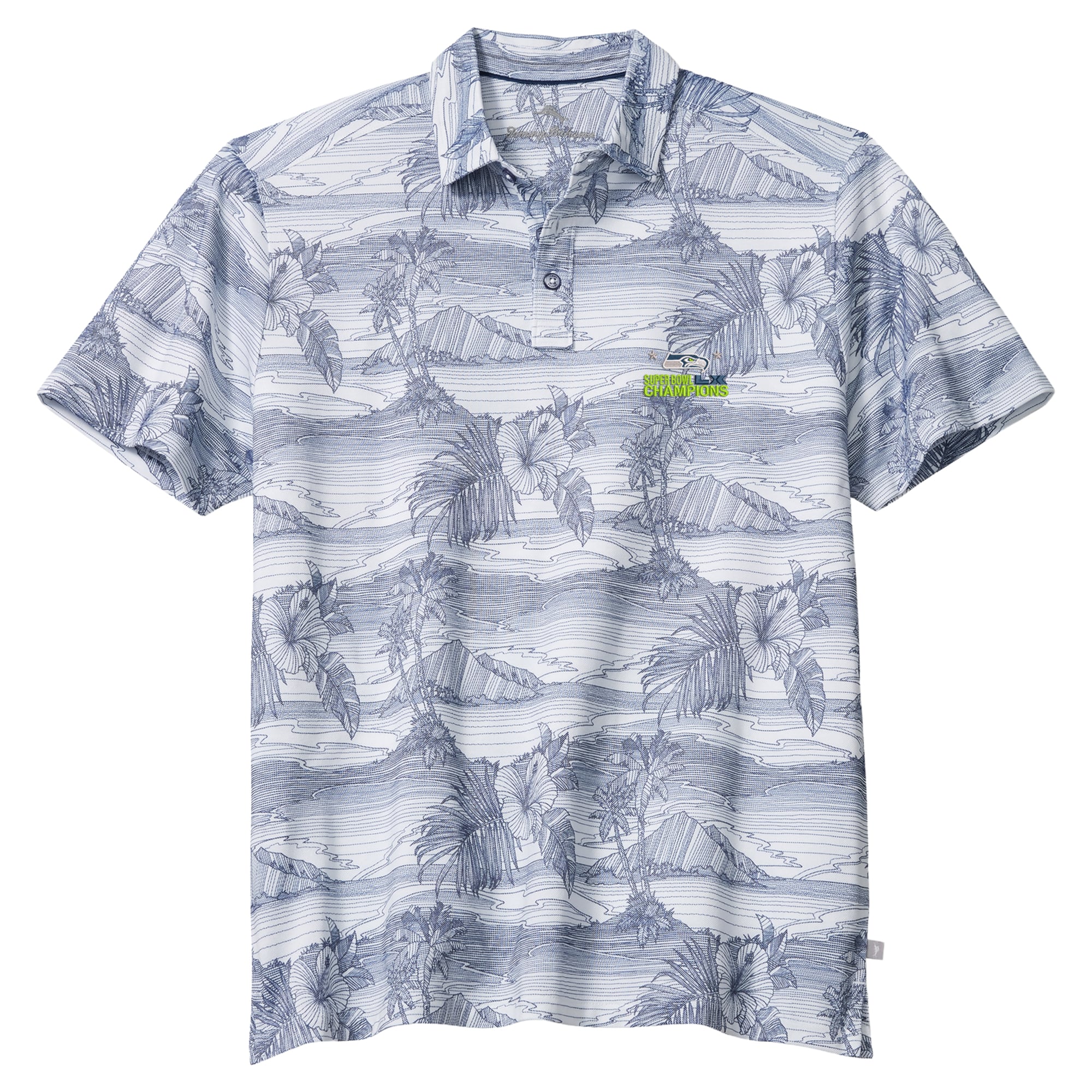 Men's Tommy Bahama  College Navy Seattle Seahawks Super Bowl LX Champions Corsica Coast IslandZone Polo