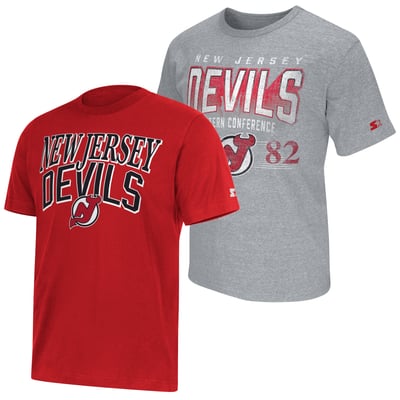 Men's Starter  Red/Heather Gray New Jersey Devils Two-Pack T-Shirt Set