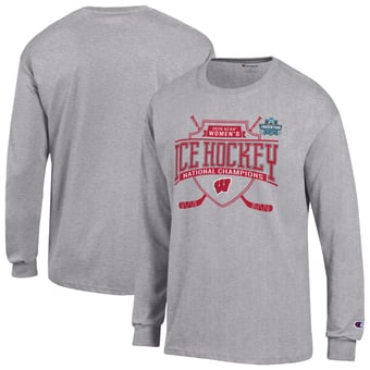 Unisex Champion  Gray Wisconsin Badgers 2026 NCAA Frozen Four Women's Ice Hockey National Champions Long Sleeve T-Shirt