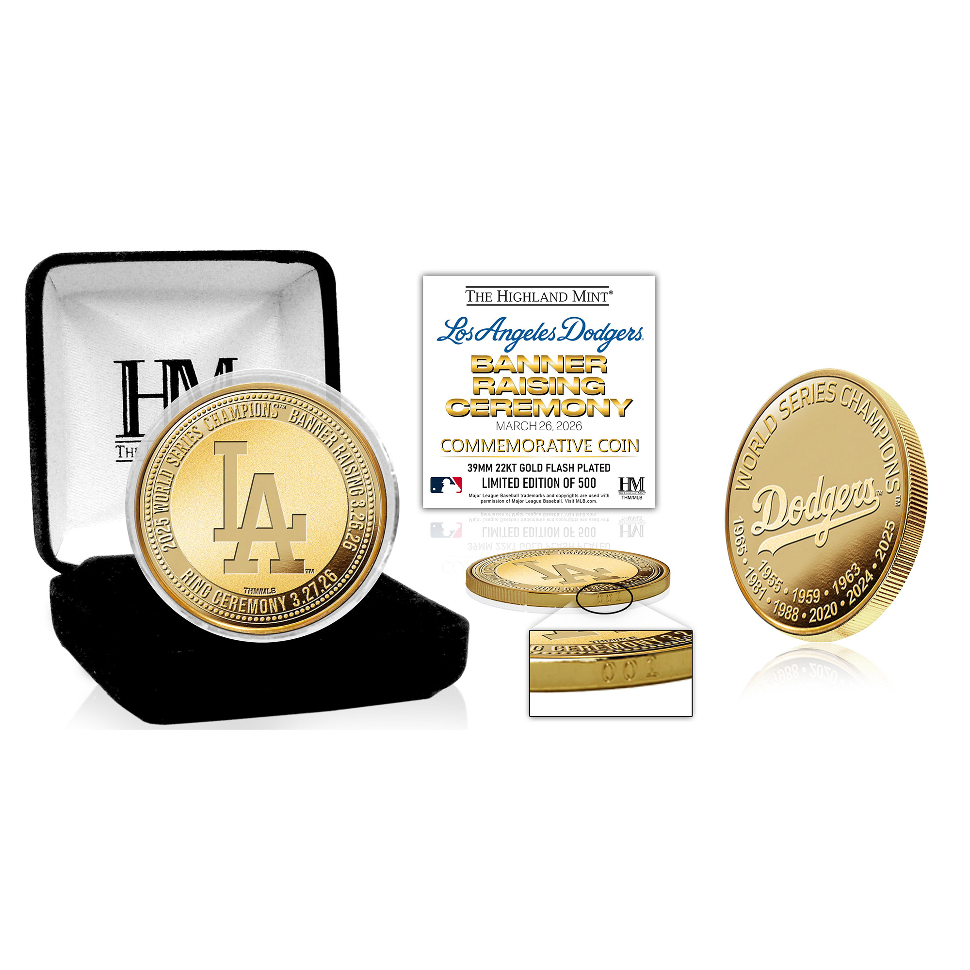 Highland Mint Los Angeles Dodgers 2026 Gold Collection Banner Raising Ceremony Gold Coin