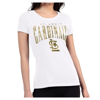 Women's G-III 4Her by Carl Banks White St. Louis Cardinals Metallic Team Name Super-Slim T-Shirt