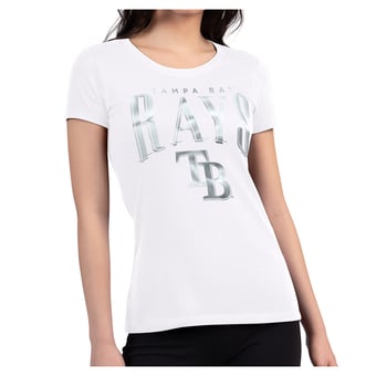 Women's G-III 4Her by Carl Banks White Tampa Bay Rays Metallic Team Name Super-Slim T-Shirt
