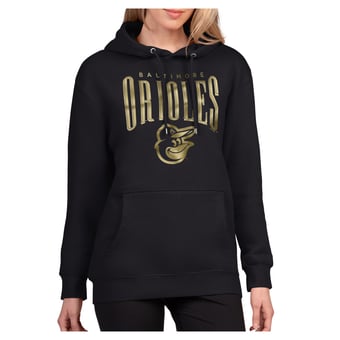 Women's G-III 4Her by Carl Banks Black Baltimore Orioles Metallic Team Name Fleece Hoodie