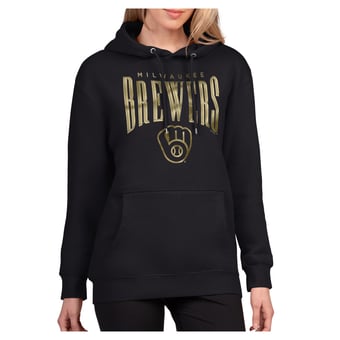 Women's G-III 4Her by Carl Banks Black Milwaukee Brewers Metallic Team Name Fleece Hoodie