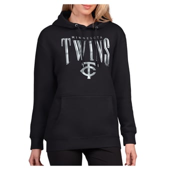 Women's G-III 4Her by Carl Banks Black Minnesota Twins Metallic Team Name Fleece Hoodie