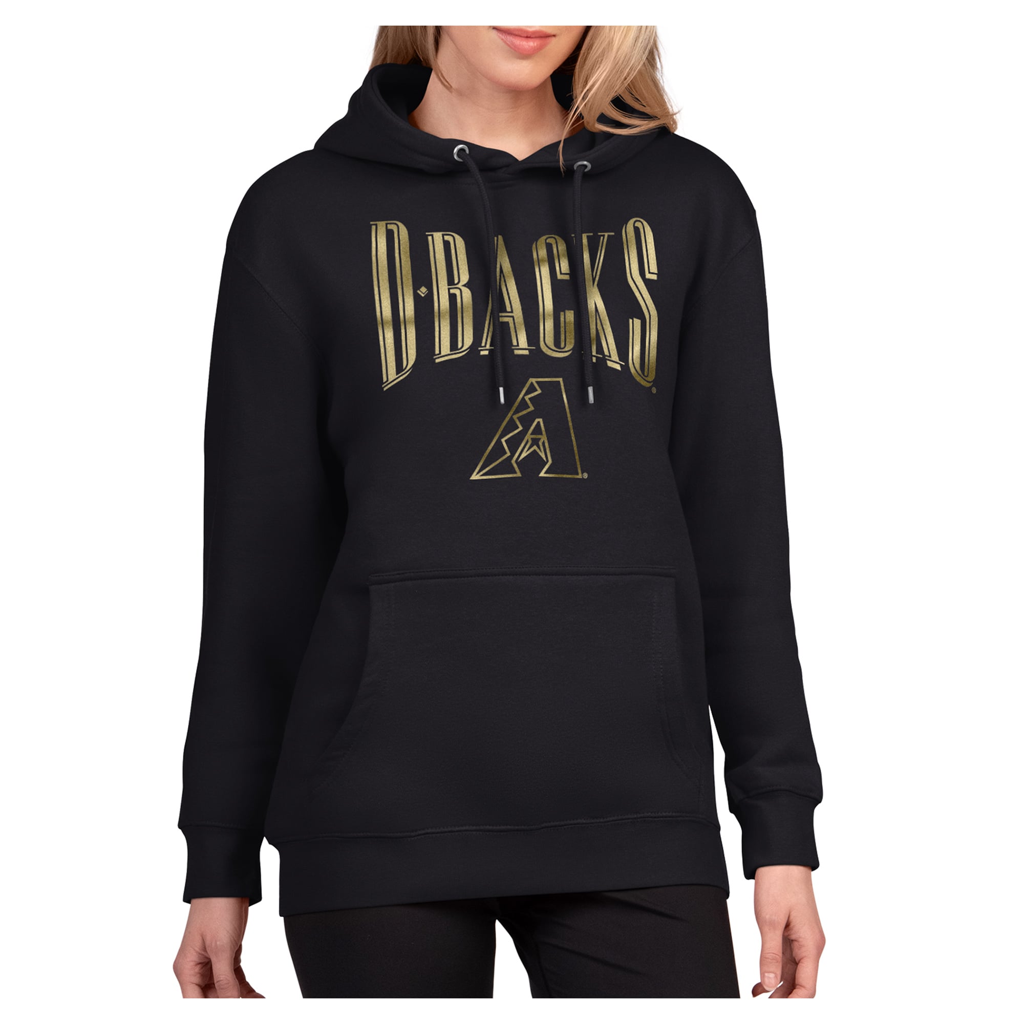 Women's G-III 4Her by Carl Banks Black Arizona Diamondbacks Metallic Team Name Fleece Hoodie