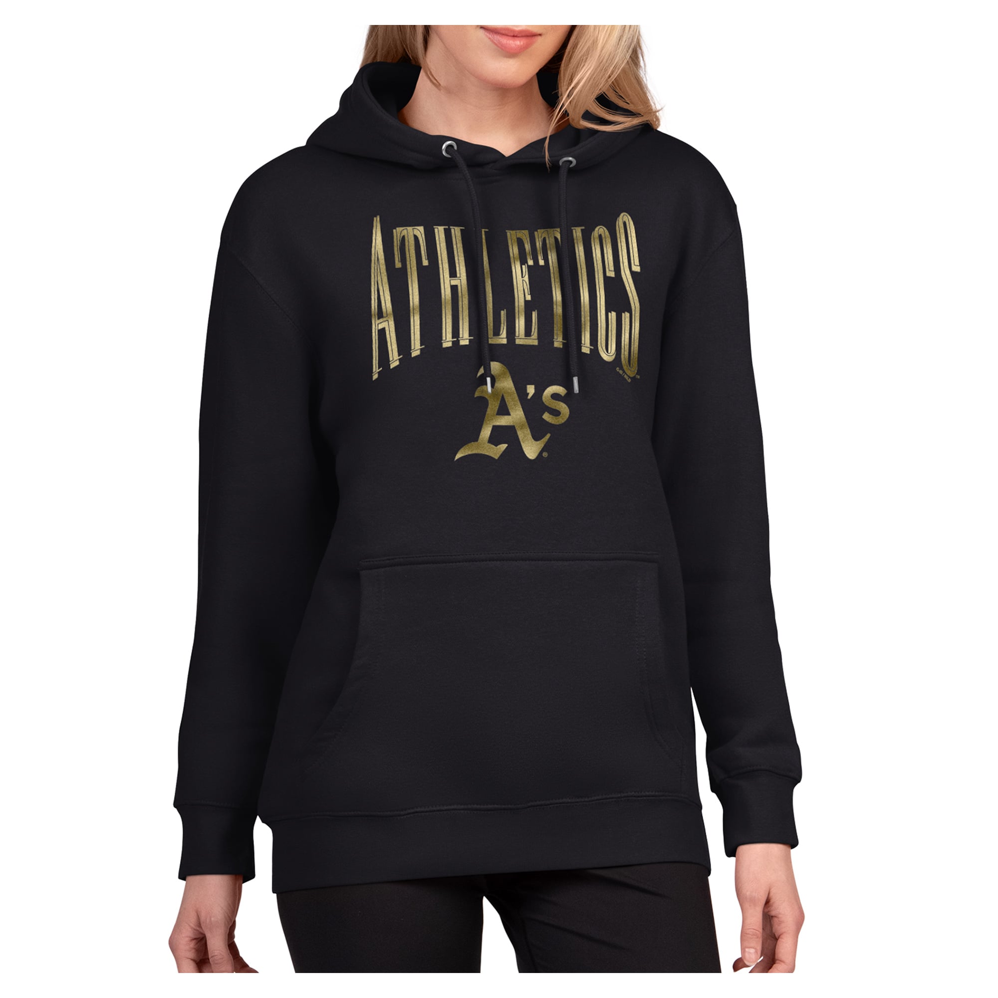 Women's G-III 4Her by Carl Banks Black Athletics Metallic Team Name Fleece Hoodie