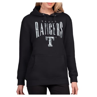 Women's G-III 4Her by Carl Banks Black Texas Rangers Metallic Team Name Fleece Hoodie