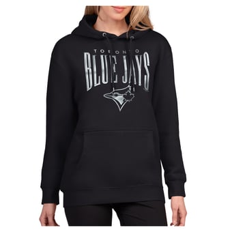 Women's G-III 4Her by Carl Banks Black Toronto Blue Jays Metallic Team Name Fleece Hoodie
