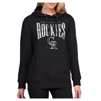 Women's G-III 4Her by Carl Banks Black Colorado Rockies Metallic Team Name Fleece Hoodie