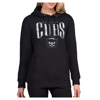 Women's G-III 4Her by Carl Banks Black Chicago Cubs Metallic Team Name Fleece Hoodie