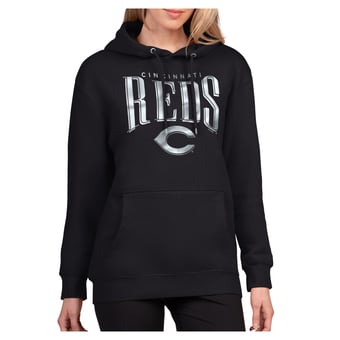 Women's G-III 4Her by Carl Banks Black Cincinnati Reds Metallic Team Name Fleece Hoodie