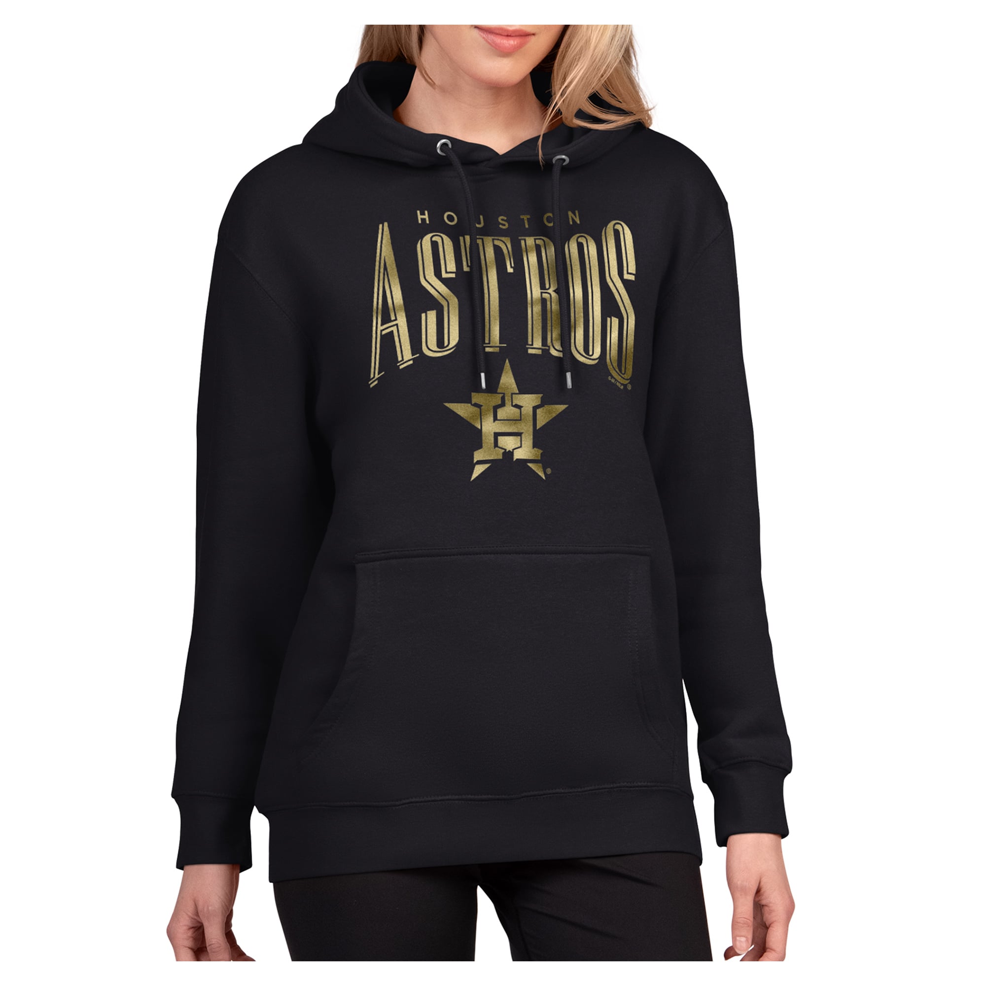Women's G-III 4Her by Carl Banks Black Houston Astros Metallic Team Name Fleece Hoodie